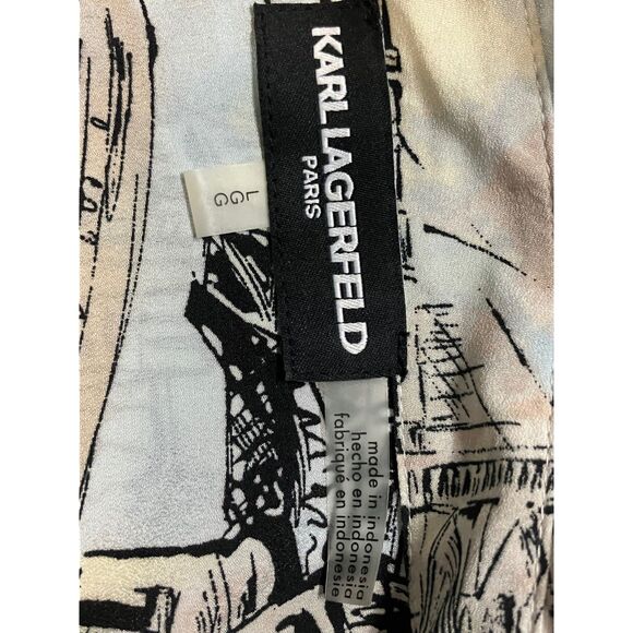 Karl Lagerfeld Paris Parisian Landmarks Print Blouse Size L - Picture 8 of 9